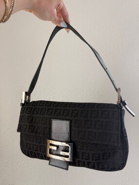 Vintage Fendi Black Zucchino Baguette